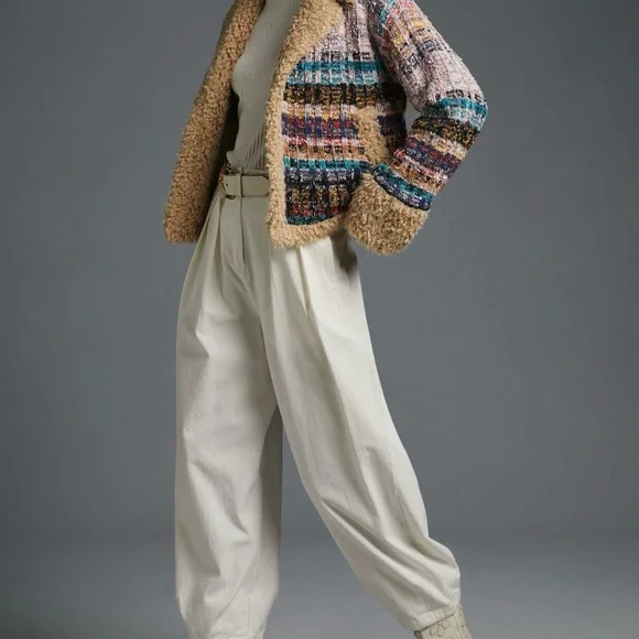 Anthropologie faux shearling-trimmed cropped sweater coat. - Picture 2 of 10